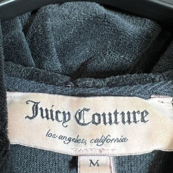 Vintage Juicy Couture Signature Hoodie Womens M Blk Velour Hoodie Track Jacket - Picture 8 of 14